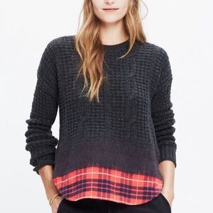 madewell gray cable knit plaid hem